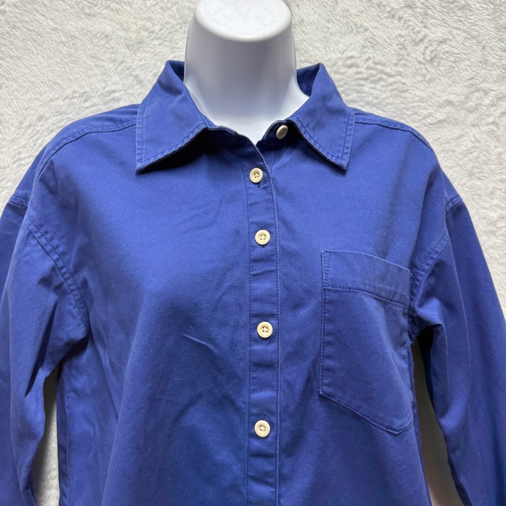 Madewell Shirt Dress Womens Small Royal Blue Cotton Preppy Side Slits Button Up - Picture 2 of 13